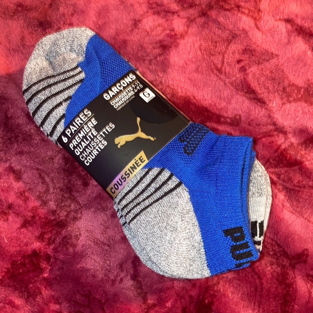 Boys 6 pack Puma cushioned low cut socks